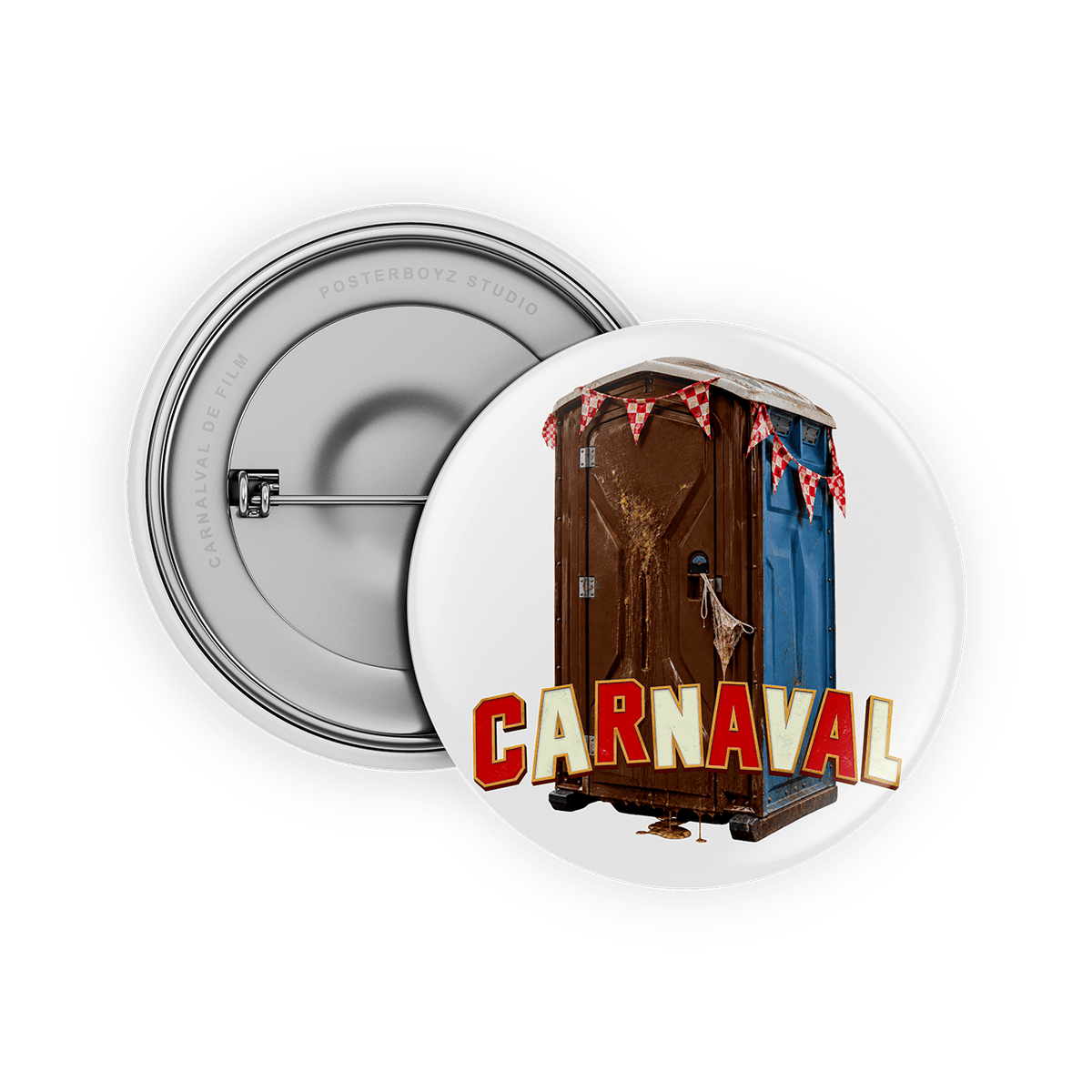 Carnaval-Button: Dixi-Klo mit Wimpeln