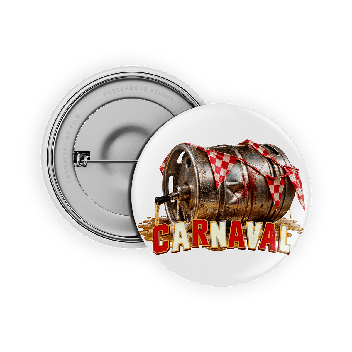 Carnaval-Button: Bierfass mit Wimpeln