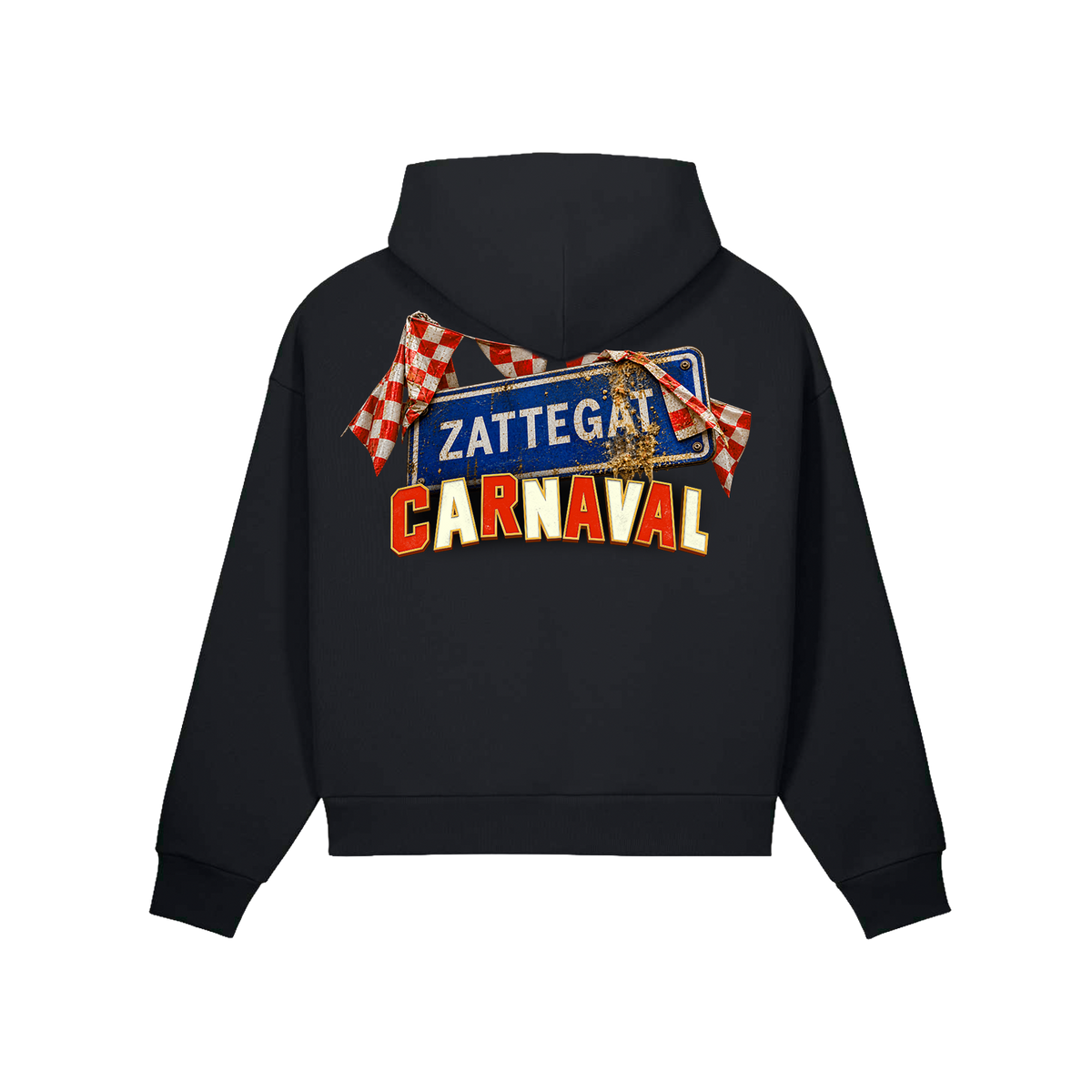 Carnaval (De Film) zwarte hoodie, design Zattegat, achterkant