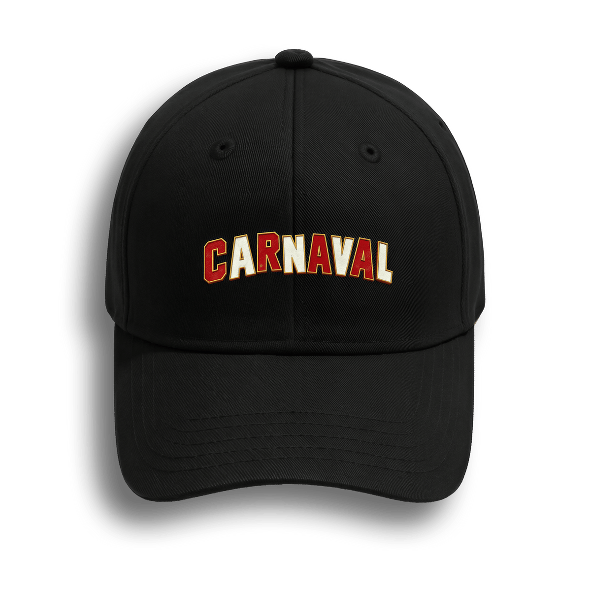 Schwarze Carnaval-Cap mit dem CARNAVAL-Logo auf der Vorderseite gestickt