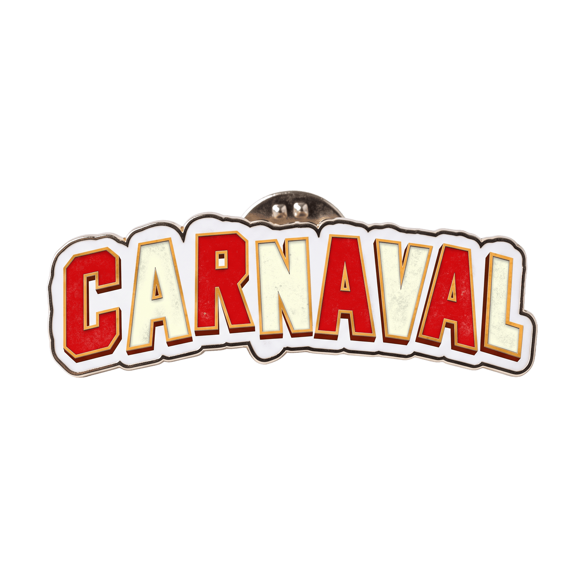 Carnaval-Pin: das CARNAVAL-Logo in Rot, Creme und Gold