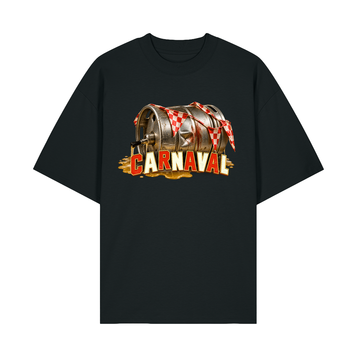 Carnaval (De Film) zwart T-shirt, design Bierfust, voorkant