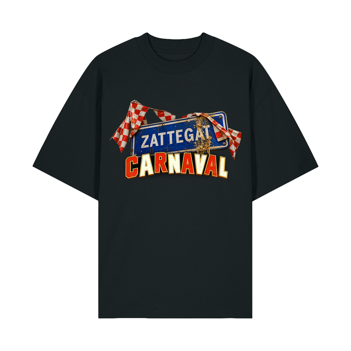Carnaval (De Film) zwart T-shirt, design Zattegat, voorkant
